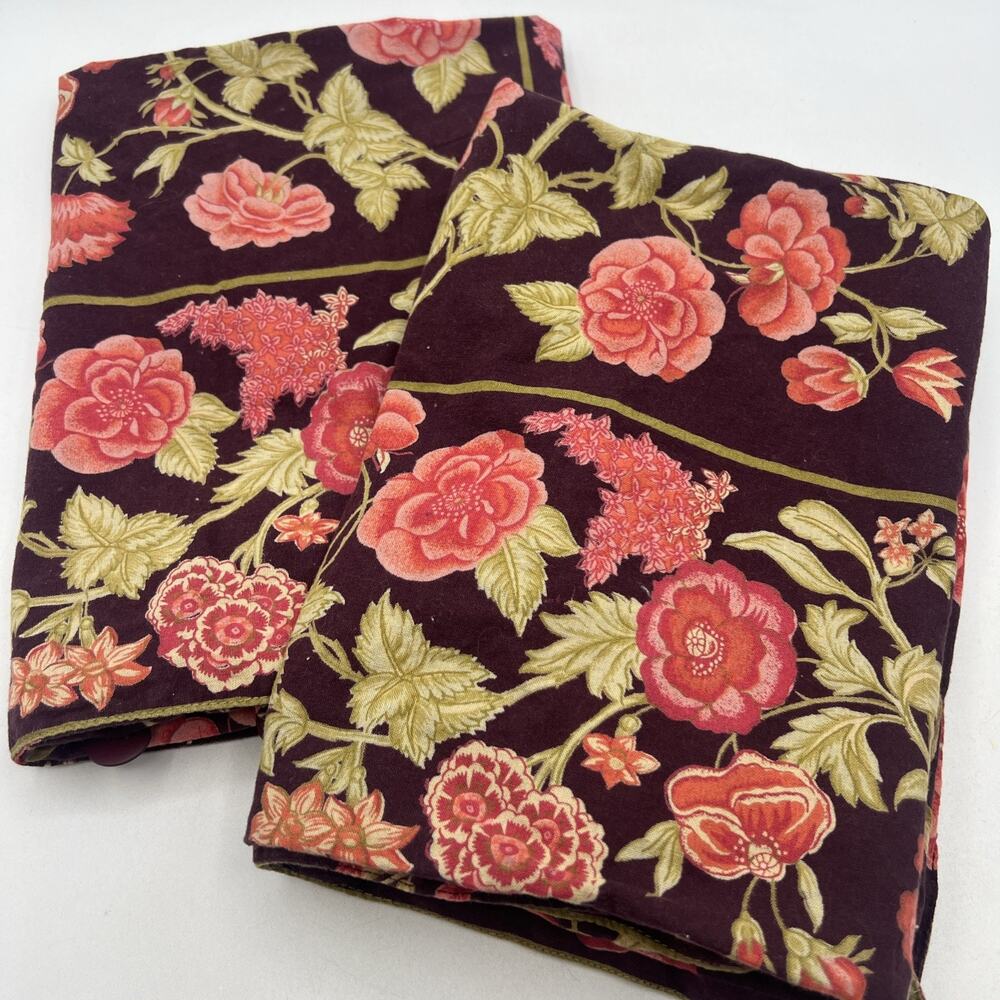 Set 2 April Cornell Accent Pillow Cover Square 20" Vintage Floral Burgundy Pink
